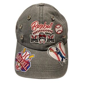 Gray Baseball Mom Cap with Patches